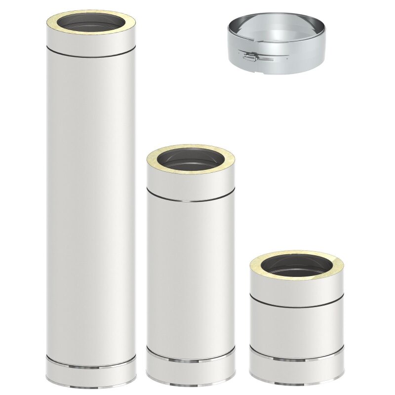 Edelstahl-Schornstein Rohr-Elemente Längen-Elemente doppelwandig 25 mm Isolierung Rohrelement 1000 mm 130 Innen, 190 Außen