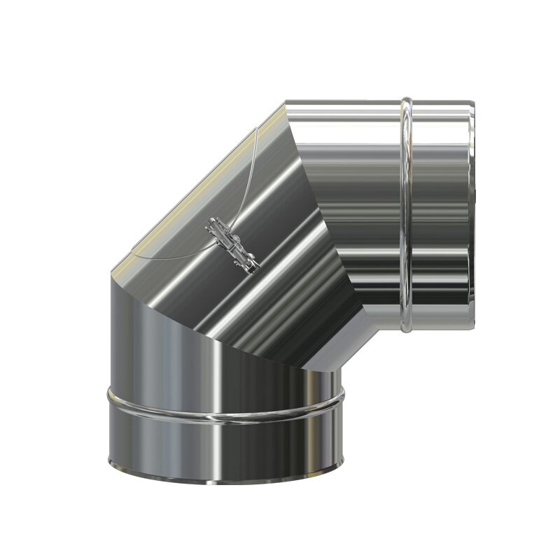 Edelstahl Schornstein Bogen Winkel  doppelwandig 15°30°45°90° mit Reinigung 150 mm Innen, 210 mm Außen 90° mit Reinigung