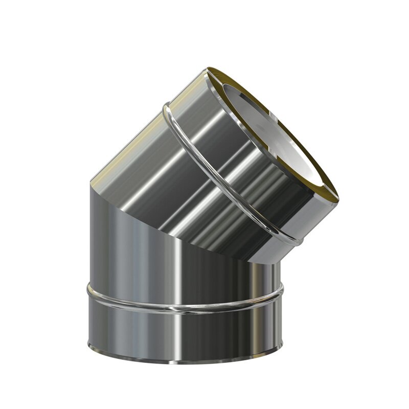 Edelstahl Schornstein Bogen Winkel  doppelwandig 15°30°45°90° mit Reinigung 150 mm Innen, 210 mm Außen 45°